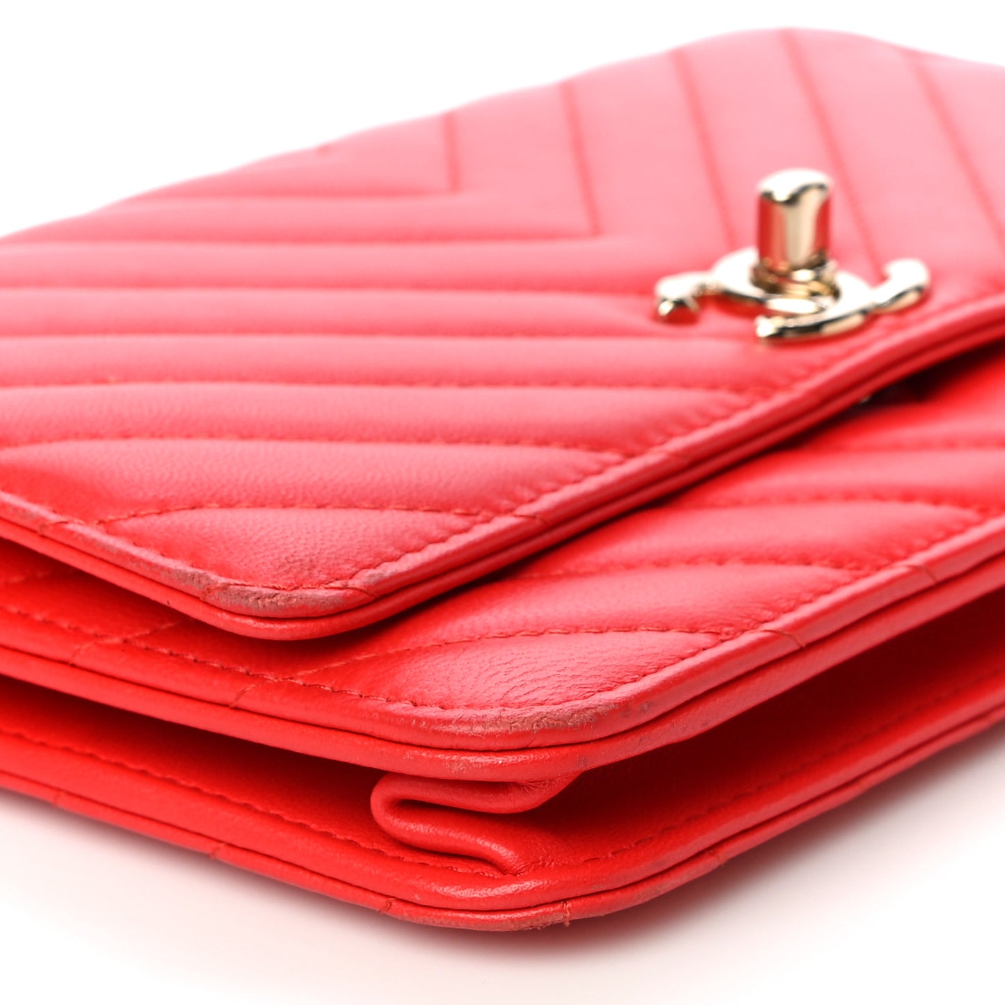 Lambskin Chevron Quilted Trendy CC Wallet On Chain WOC Red