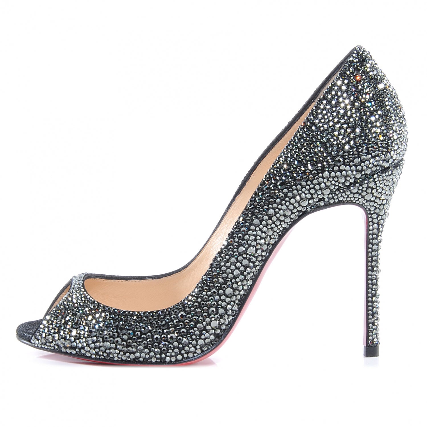 Christian Louboutin Suede Crystal Sexy Strass 100 Peep Toe Pumps 37.5 Black Diamond 1 of 6