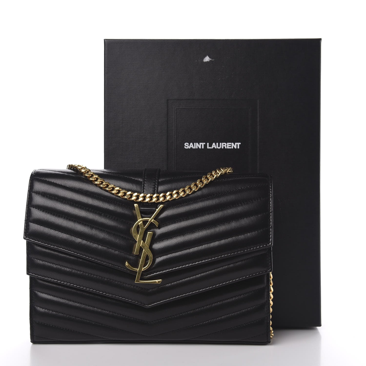 Saint Laurent Lambskin Matelasse Chevron Monogram Sulpice Chain Wallet Black 10 of 10
