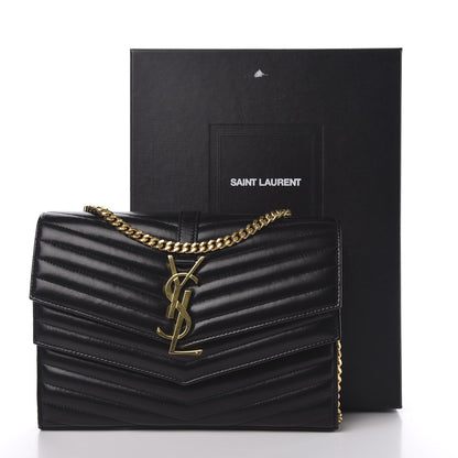 Saint Laurent Lambskin Matelasse Chevron Monogram Sulpice Chain Wallet Black 10 of 10