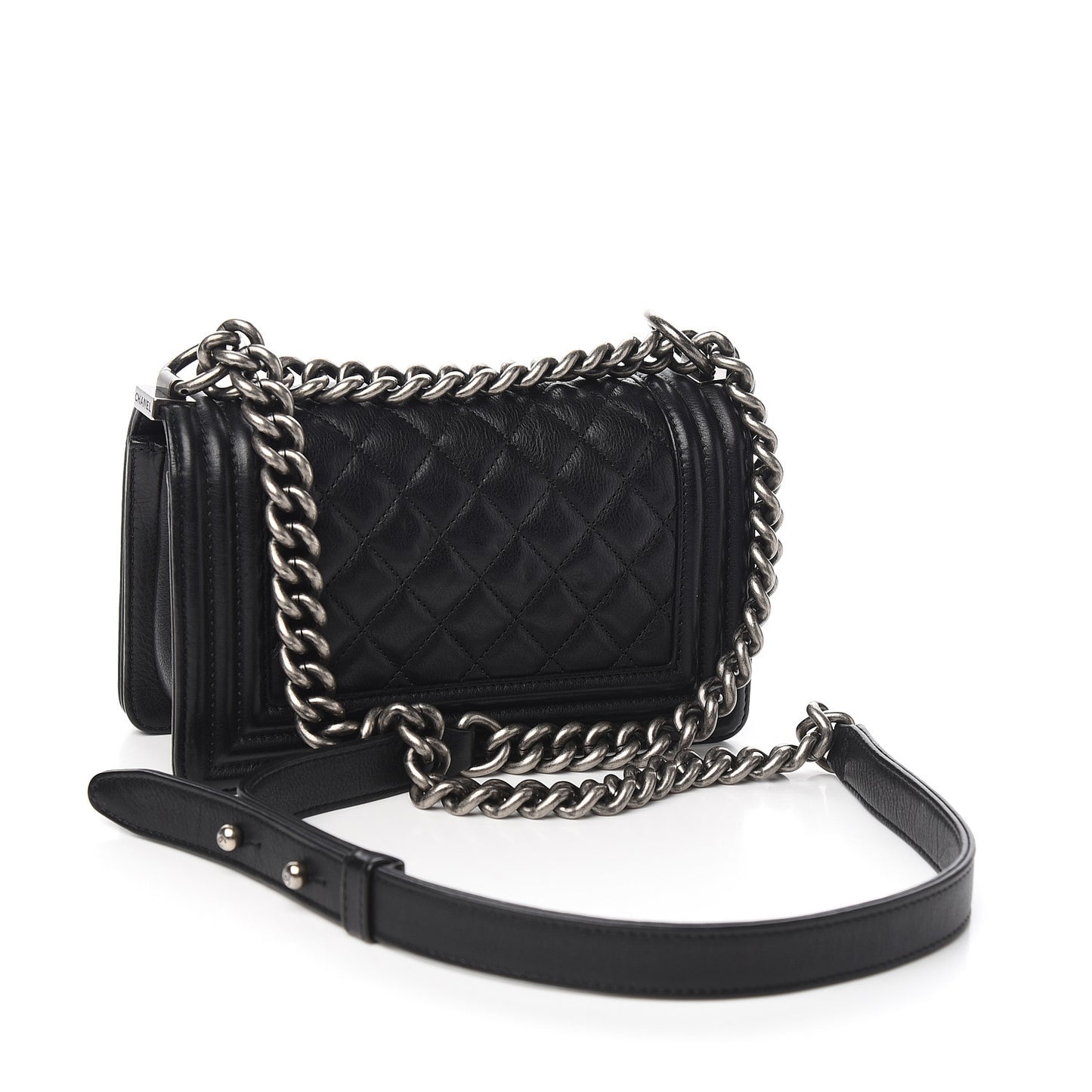 Calfskin Quilted Small Boy Flap Black
