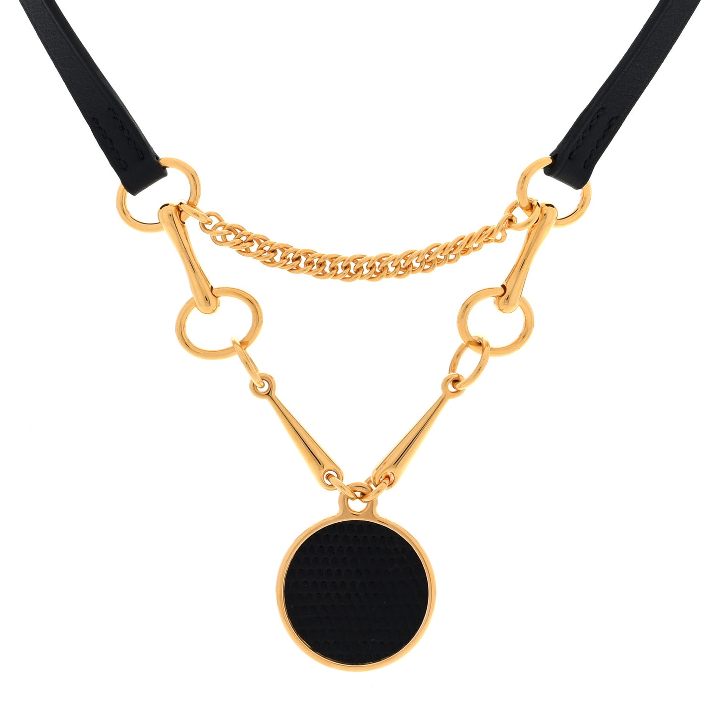 Swift Metal Lizard Heritage Equestre Pendant Collar Necklace Black Gold