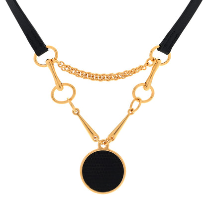 Hermes Swift Metal Lizard Heritage Equestre Pendant Collar Necklace Black Gold 1 of 6