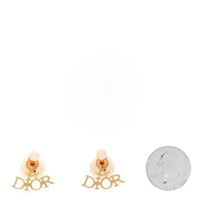 Christian Dior Pearl Tribal Logo Earrings Gold White 2 of 5