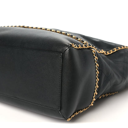 Chanel Calfskin Quilted Chain Lines Shopping Tote Black 10 of 10