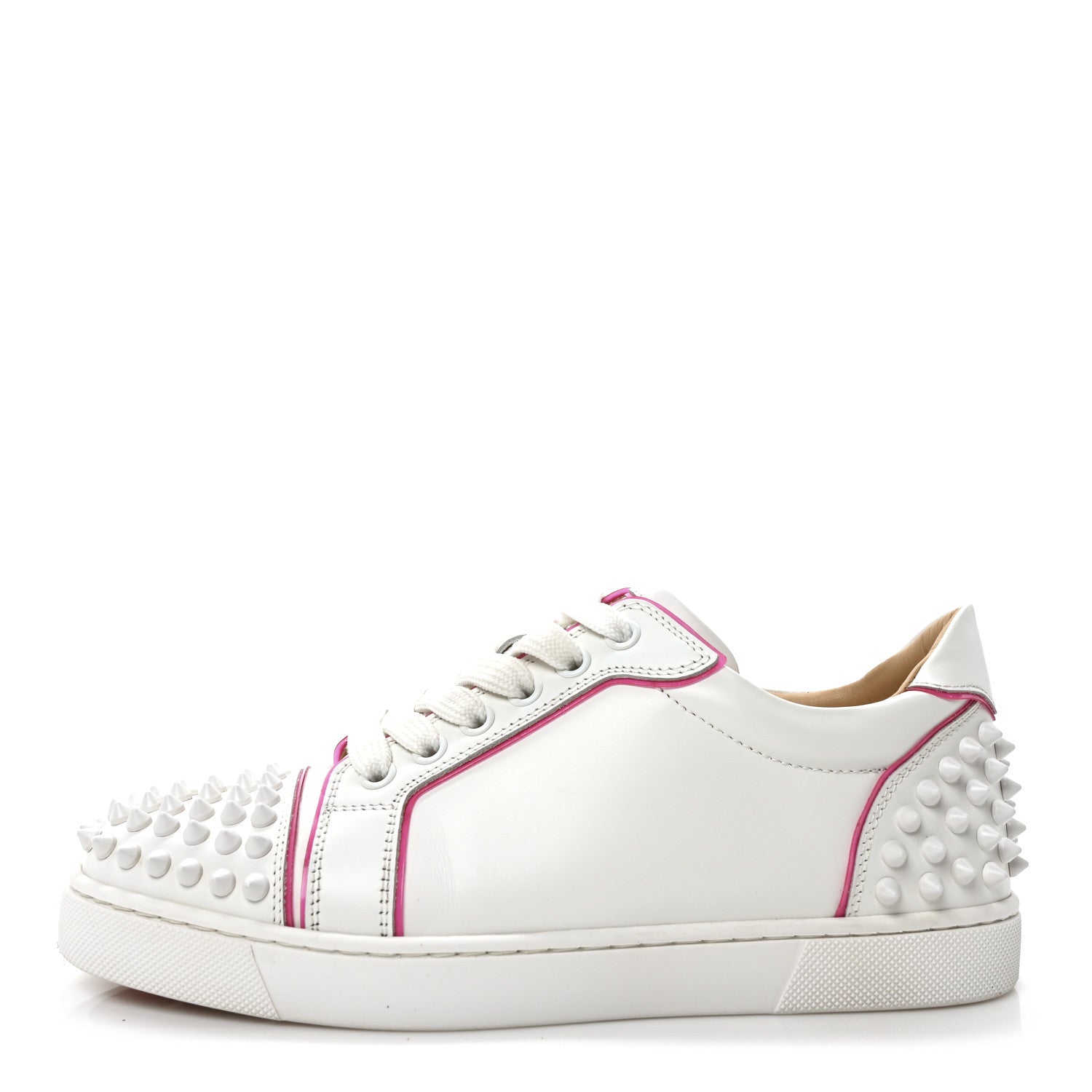 Christian Louboutin Calfskin Spikes Womens Vieira 2 Flat Sneakers 36 White Rose 1 of 9