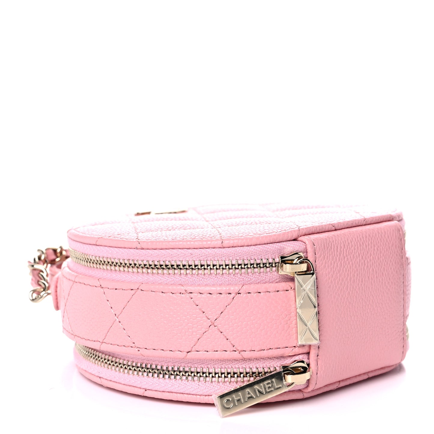 Caviar Quilted Round Handle With Care Vanity With Chain Pink