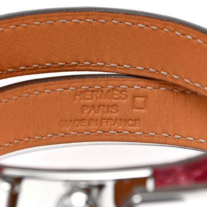 Hermes Shiny Alligator Kelly Double Tour Bracelet S Rose Scheherazade 4 of 8