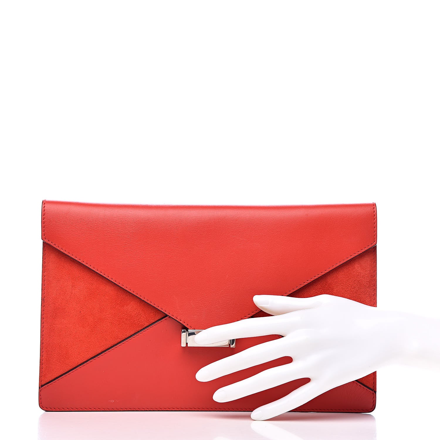 Celine Box Calfskin Suede Diamond Clutch Red 2 of 7