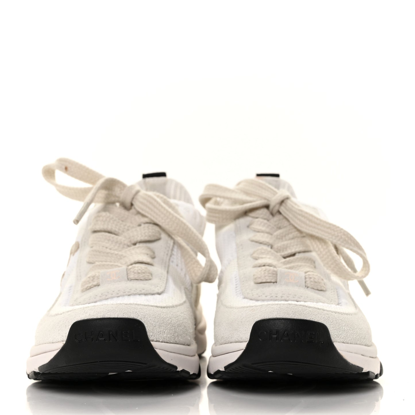 Mesh Suede Fabric Womens CC Sneakers 35 White Ivory Light Beige
