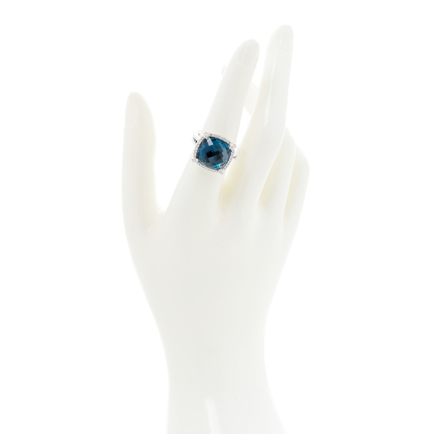 Sterling Silver Diamond Hampton Blue Topaz 14mm Chatelaine Pave Bezel Ring 54 6.75