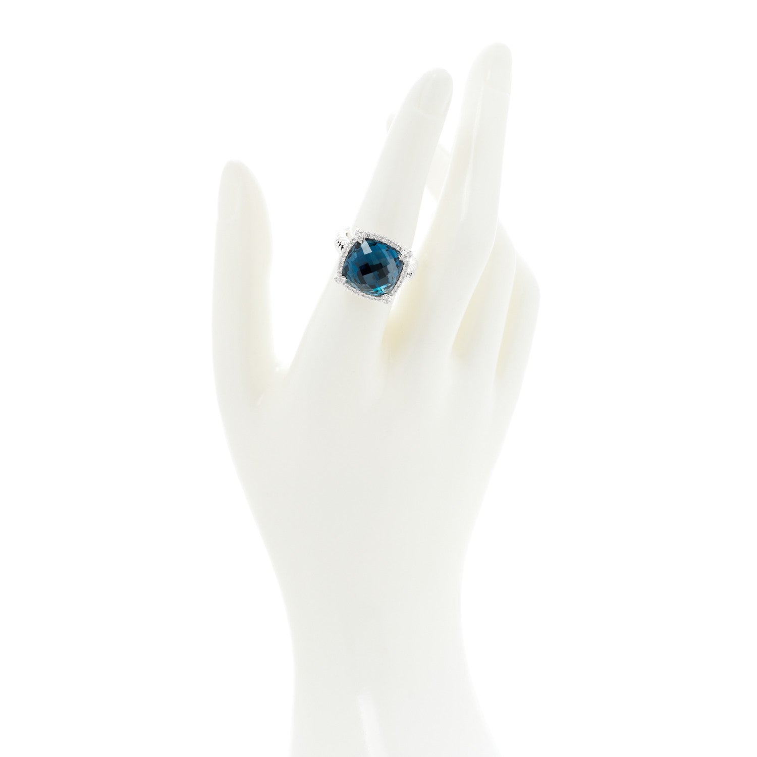 David Yurman Sterling Silver Diamond Hampton Blue Topaz 14mm Chatelaine Pave Bezel Ring 54 6.75 2 of 6