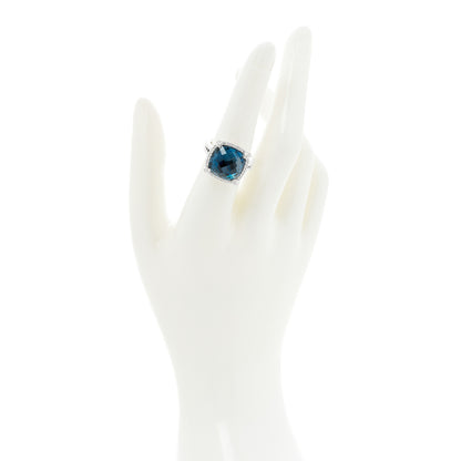 David Yurman Sterling Silver Diamond Hampton Blue Topaz 14mm Chatelaine Pave Bezel Ring 54 6.75 2 of 6
