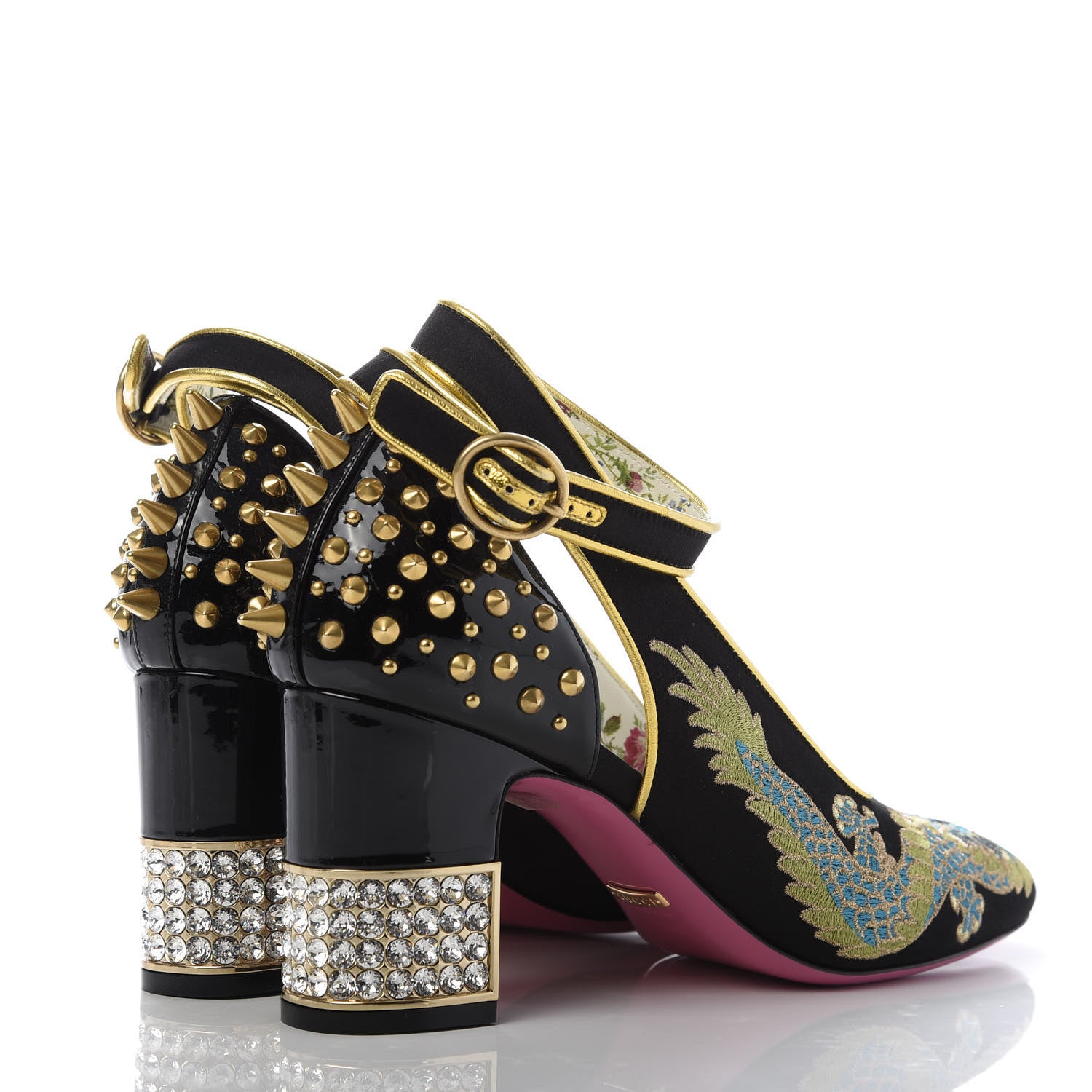 Gucci Satin Embroidered Dragon Caspar Pumps 38.5 Black 4 of 10
