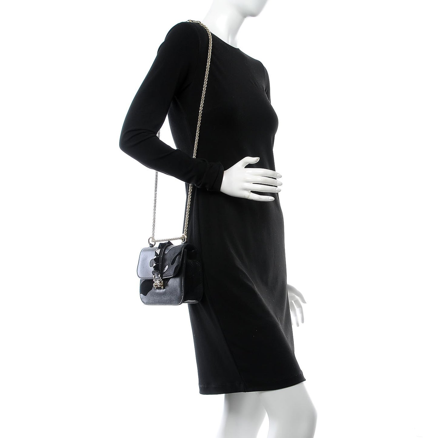 Nappa Camouflage Small Glam Lock Rockstud Flap Black