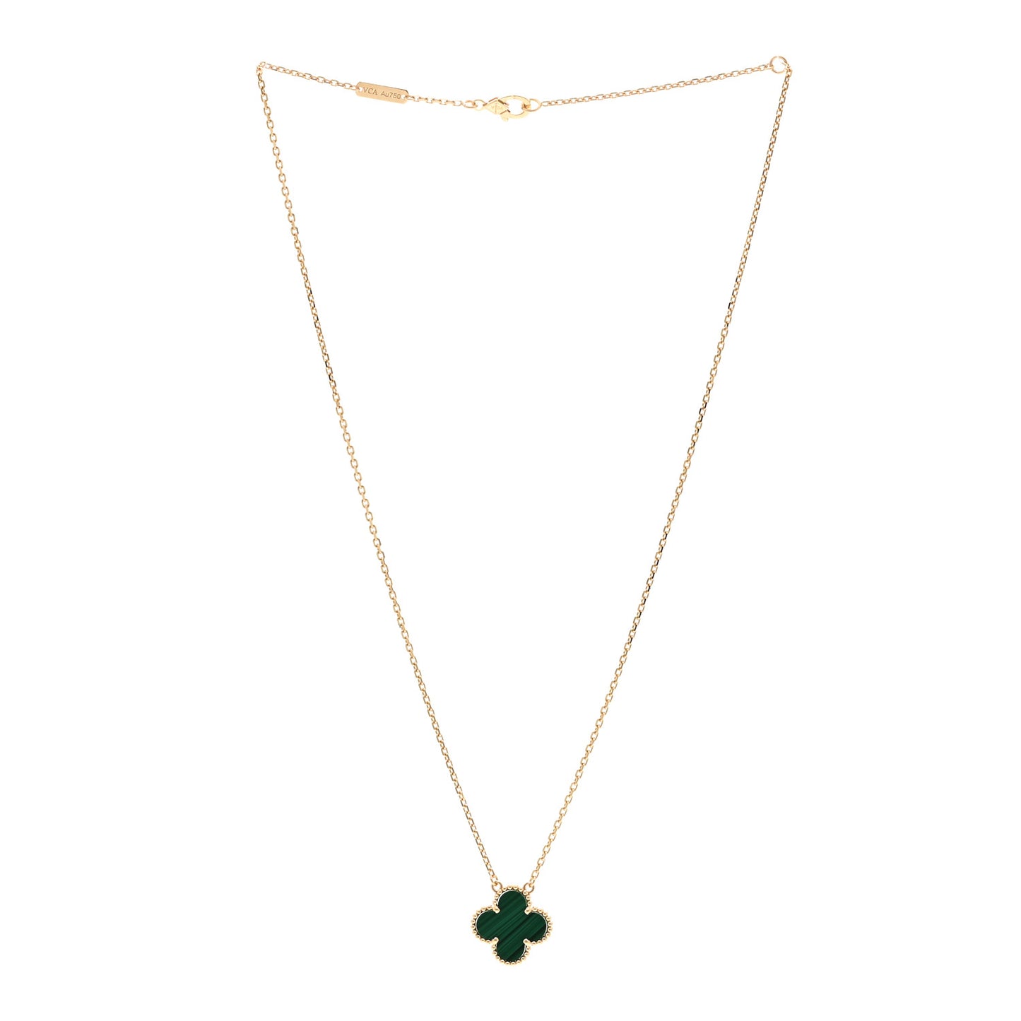 18K Yellow Gold Malachite Vintage Alhambra Pendant Necklace