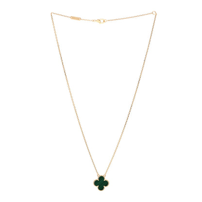 Van Cleef & Arpels 18K Yellow Gold Malachite Vintage Alhambra Pendant Necklace 3 of 6