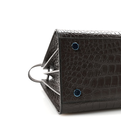 Saint Laurent Calfskin Crocodile Embossed Small Sac de Jour Dark Brown 8 of 9