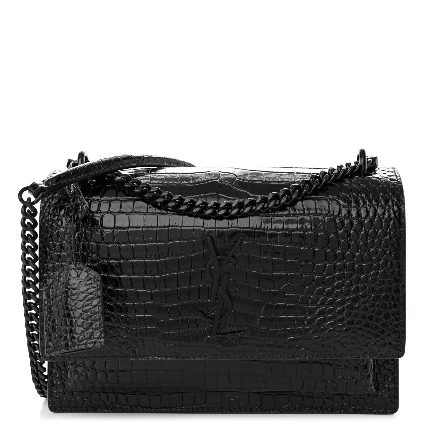 Saint Laurent Calfskin Crocodile Embossed Medium Monochrome Monogram Sunset Black 1 of 11