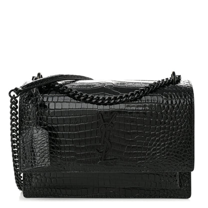 Saint Laurent Calfskin Crocodile Embossed Medium Monochrome Monogram Sunset Black 1 of 11