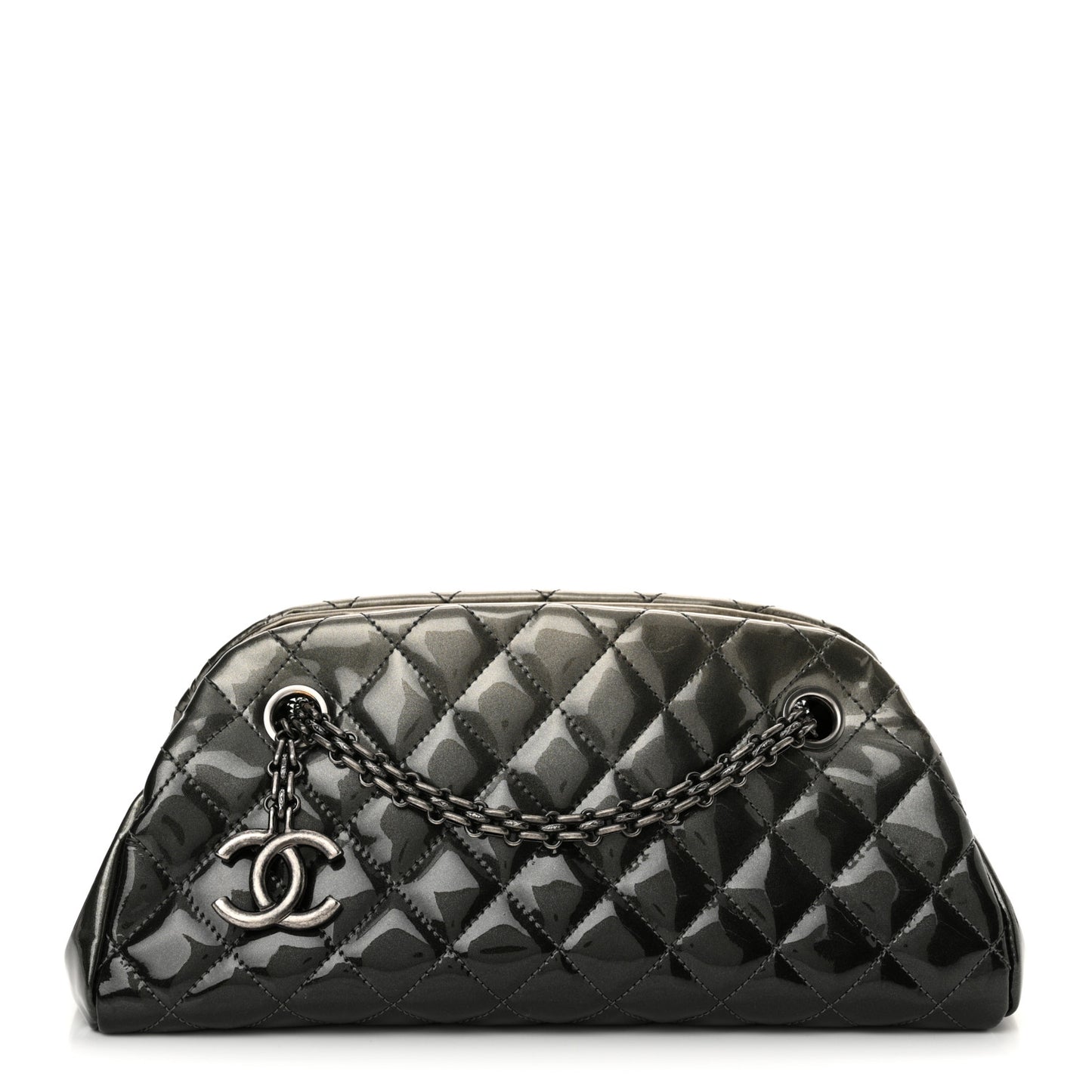Patent Quilted Small Just Mademoiselle Bowling Bag Grey Black