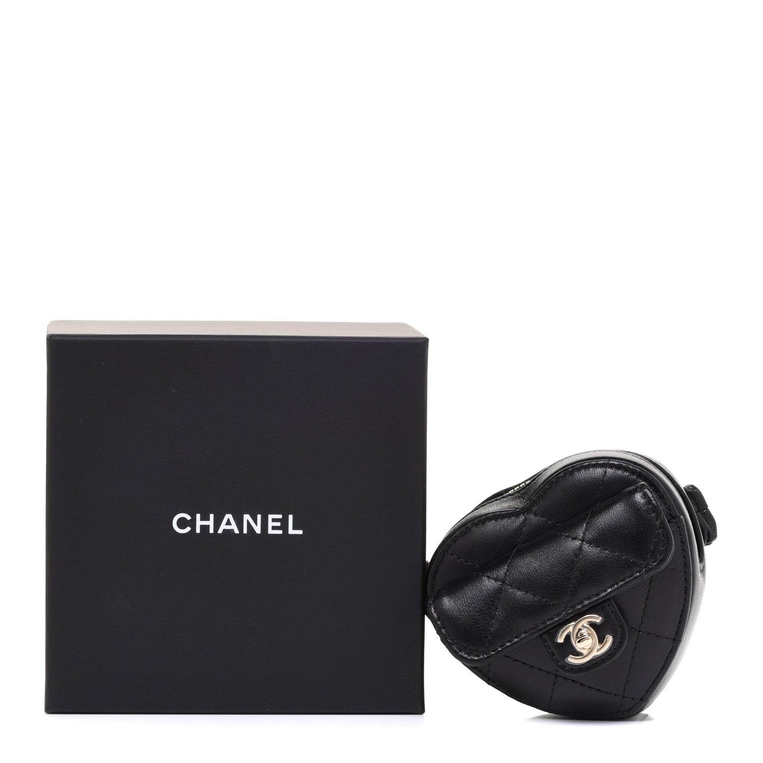 Chanel Lambskin Quilted CC In Love Heart Zipped Arm Coin Purse Black 8 of 8