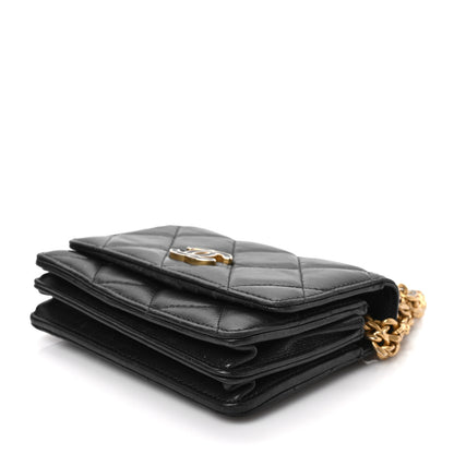 Chanel Lambskin Enamel Quilted Pending CC Clutch With Chain Black 8 of 8