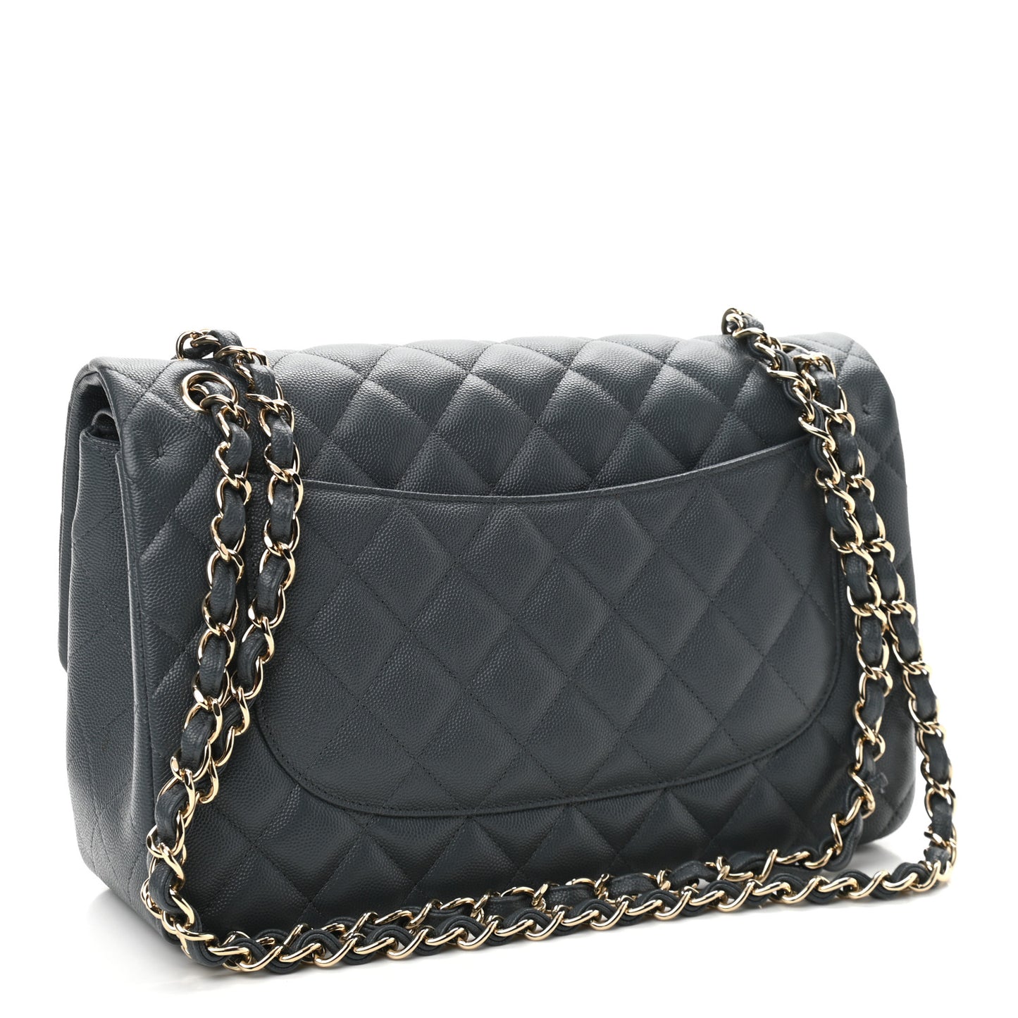 Caviar Quilted Jumbo Double Flap Grey