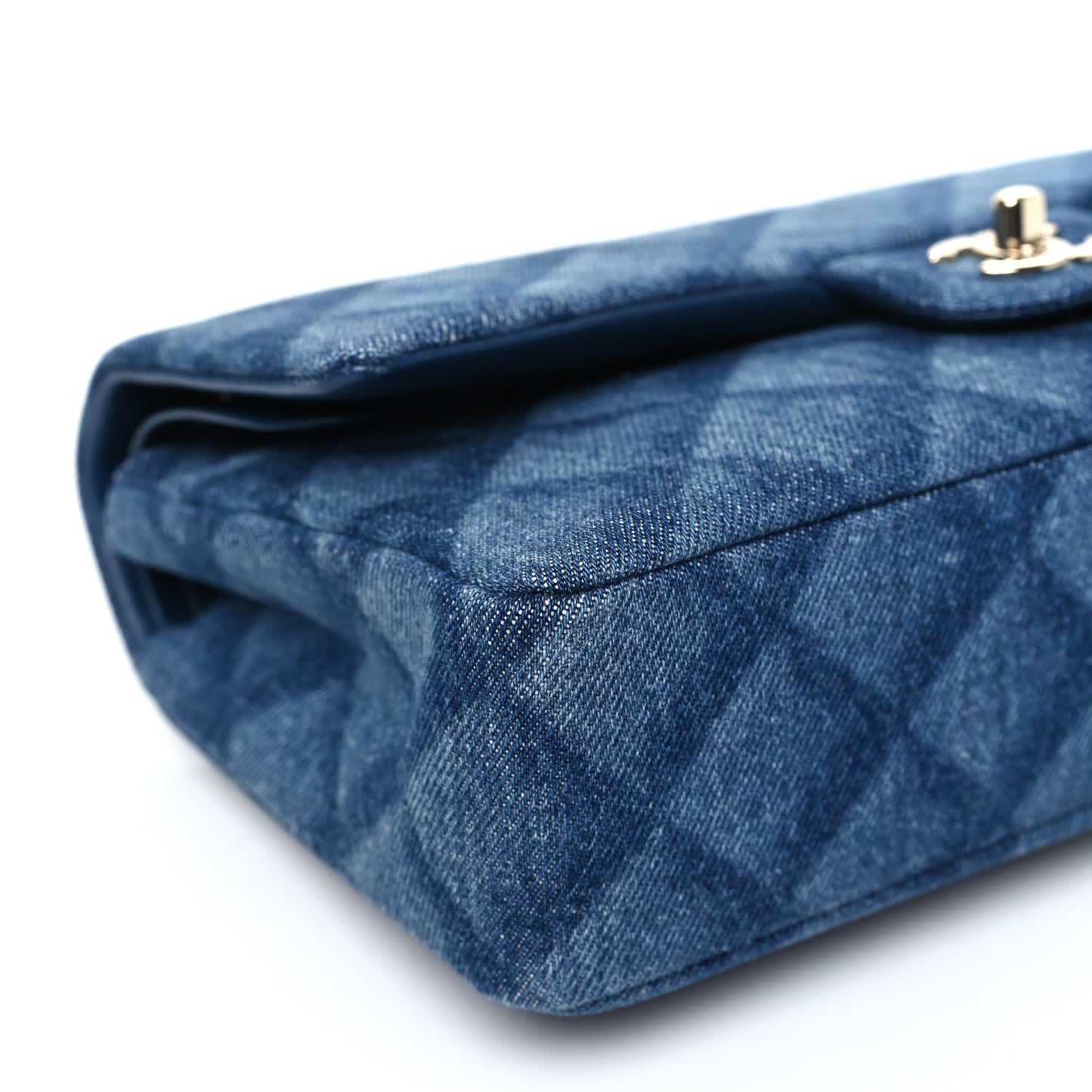 Printed Denim Quilted Medium Double Flap Dark Blue