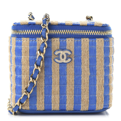 Chanel Raffia Jute Striped Mini Vanity Case With Chain Blue Beige 1 of 11