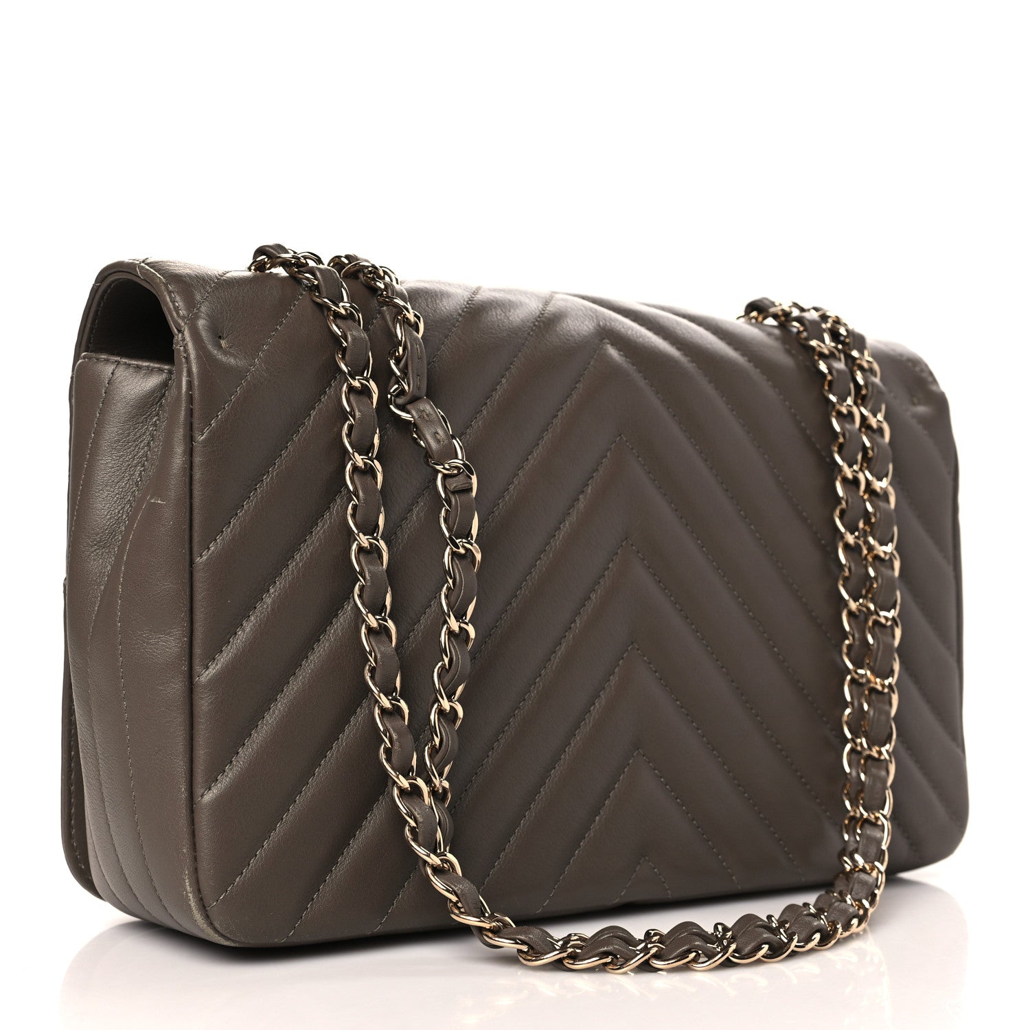 Chanel Calfskin Chevron Quilted Large Statement Flap Khaki 3 of 9