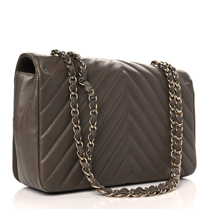 Chanel Calfskin Chevron Quilted Large Statement Flap Khaki 3 of 9