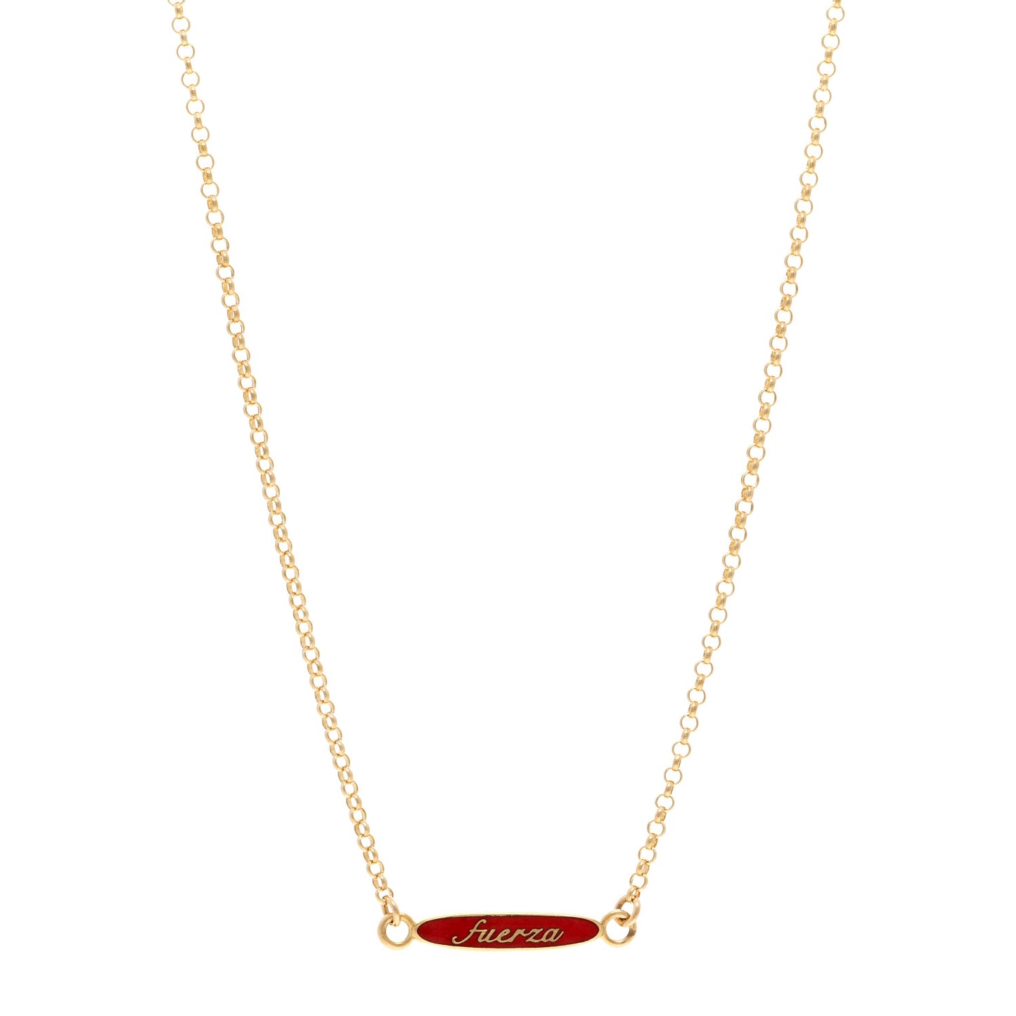 18K Yellow Gold Diamond Enamel Fuerza Pendant Necklace Red