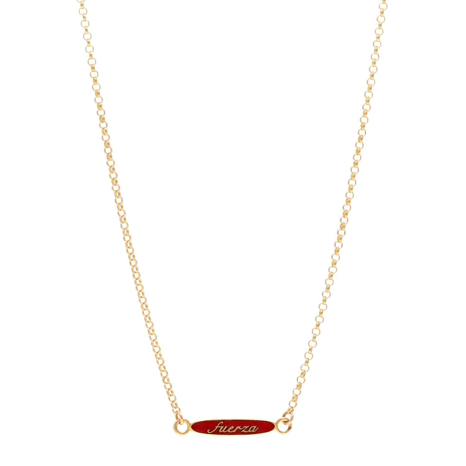 Foundrae 18K Yellow Gold Diamond Enamel Fuerza Pendant Necklace Red 1 of 4