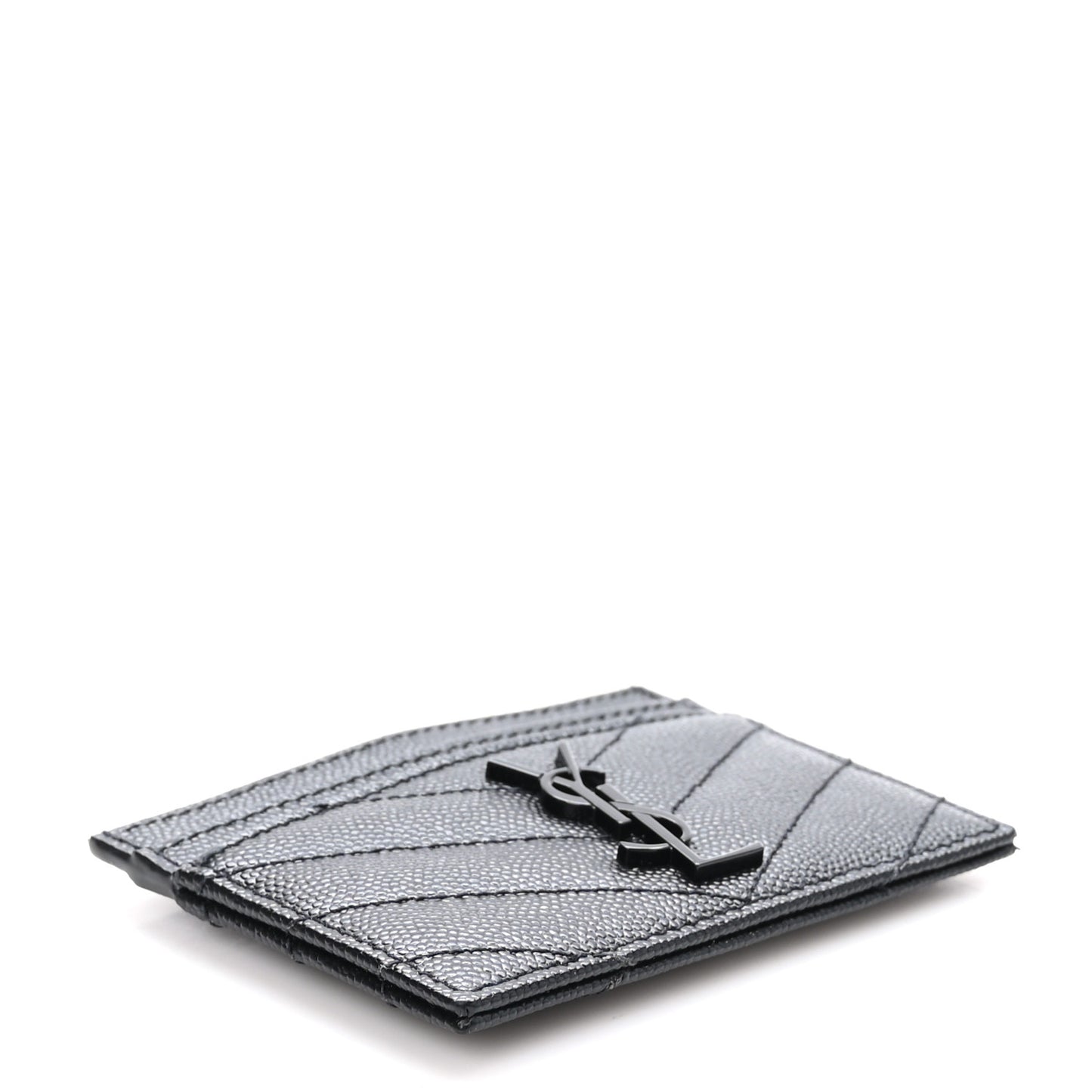 Grain De Poudre Matelasse Chevron Monochrome Monogram Credit Card Case Black