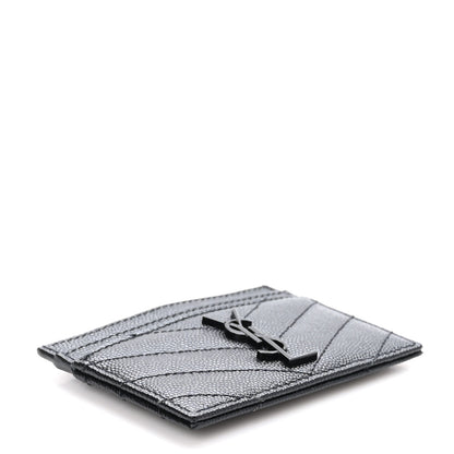Saint Laurent Grain De Poudre Matelasse Chevron Monochrome Monogram Credit Card Case Black 4 of 11
