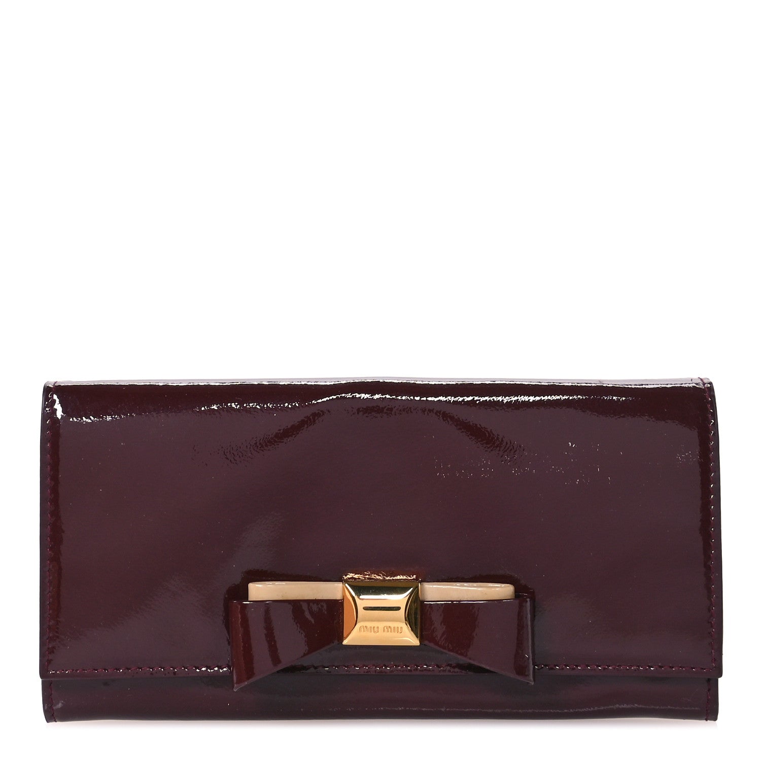 Miu Miu Patent Bow Flap Wallet Amarena 1 of 7