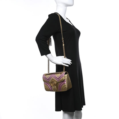 Gucci Metallic Calfskin Matelasse Small GG Marmont Shoulder Bag Gold Pink 2 of 9
