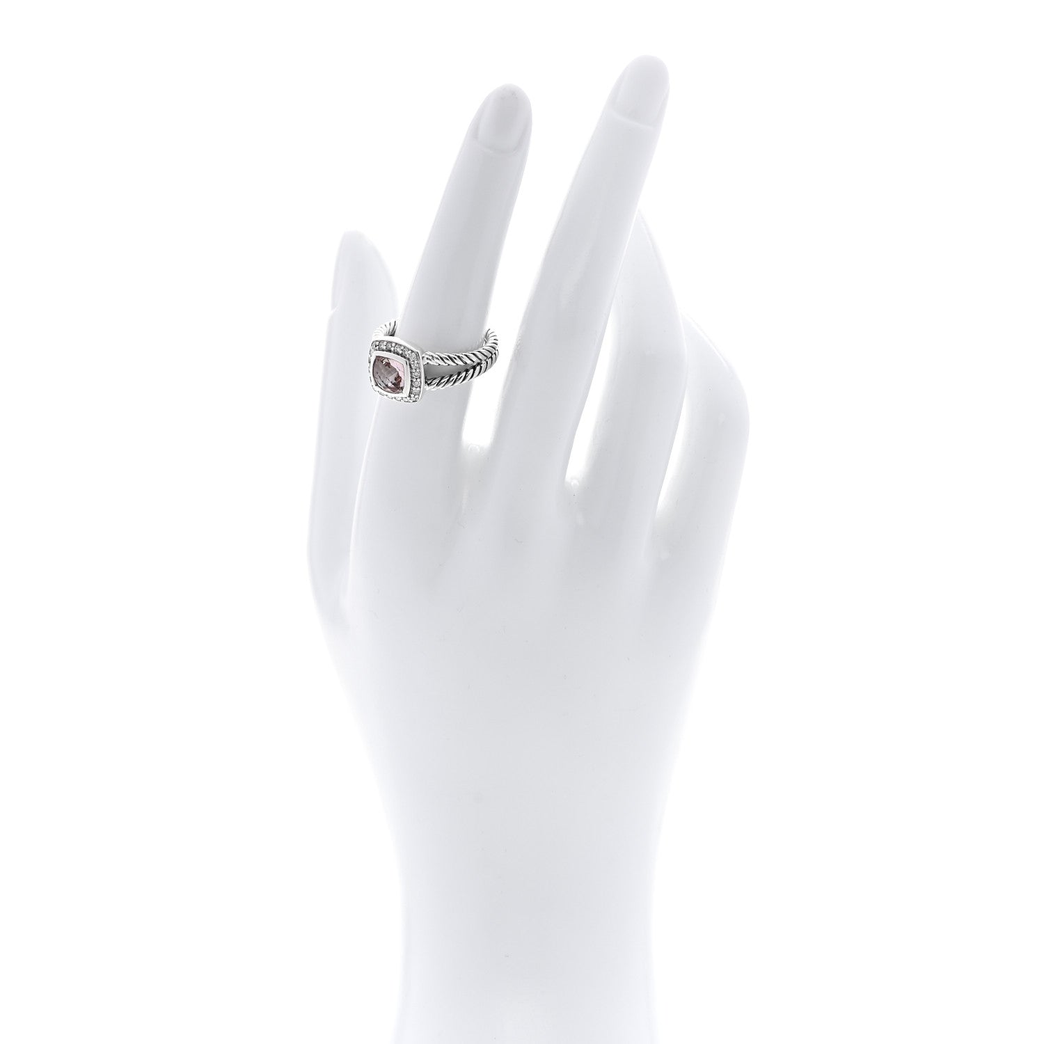 David Yurman Sterling Silver Diamond Morganite 7mm Petite Albion Ring 54 7 2 of 6