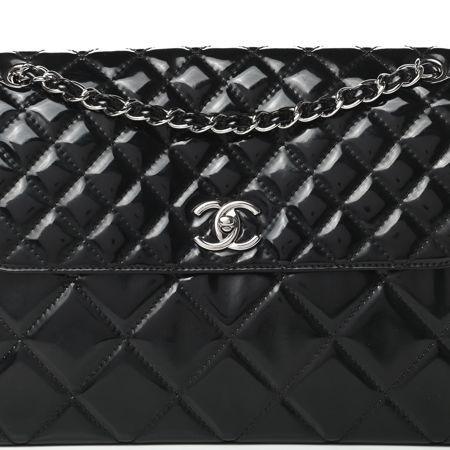 Vinyl Quilted In the Business Flap Bag Black