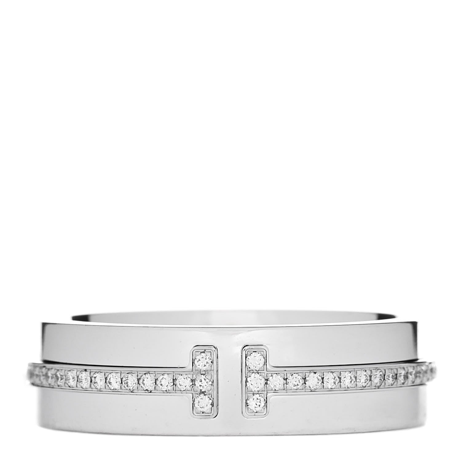 Tiffany 18K White Gold Diamond T Two Ring 54 7 1 of 5