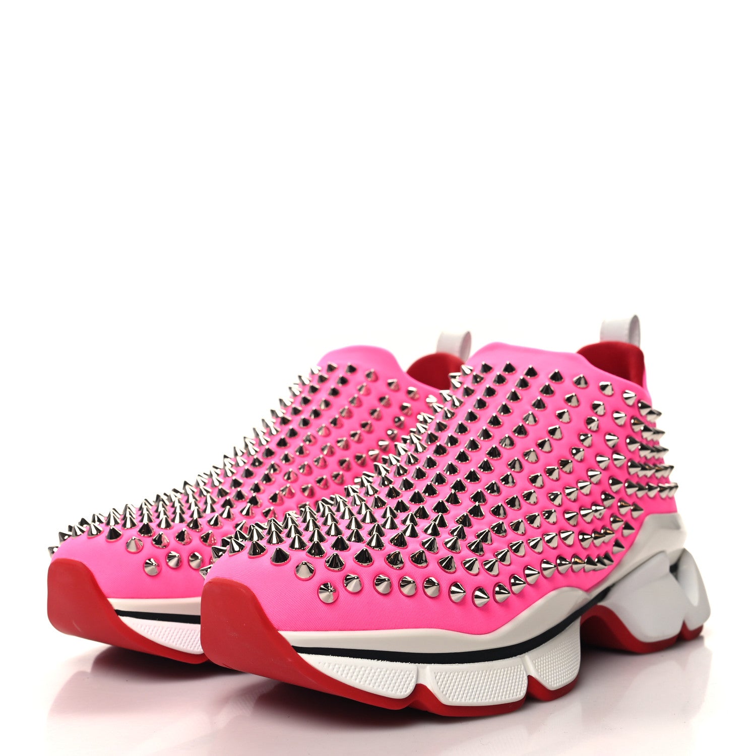 Christian Louboutin Neoprene Spike Sock Donna Flat Sneakers 37.5 Rose Fluo 3 of 7