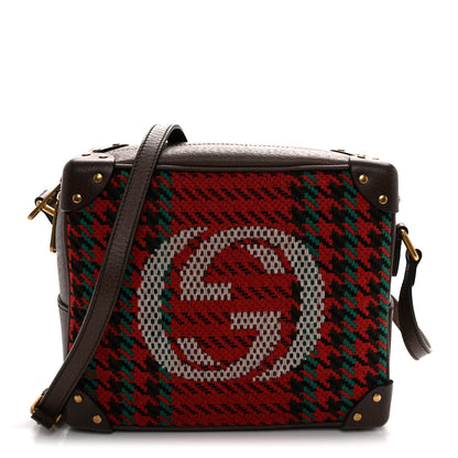 Gucci Cotton Wool Textured Calfskin Houndstooth Woven Square Messenger Bag Red Green Ivory Multicolor New Acero 1 of 10