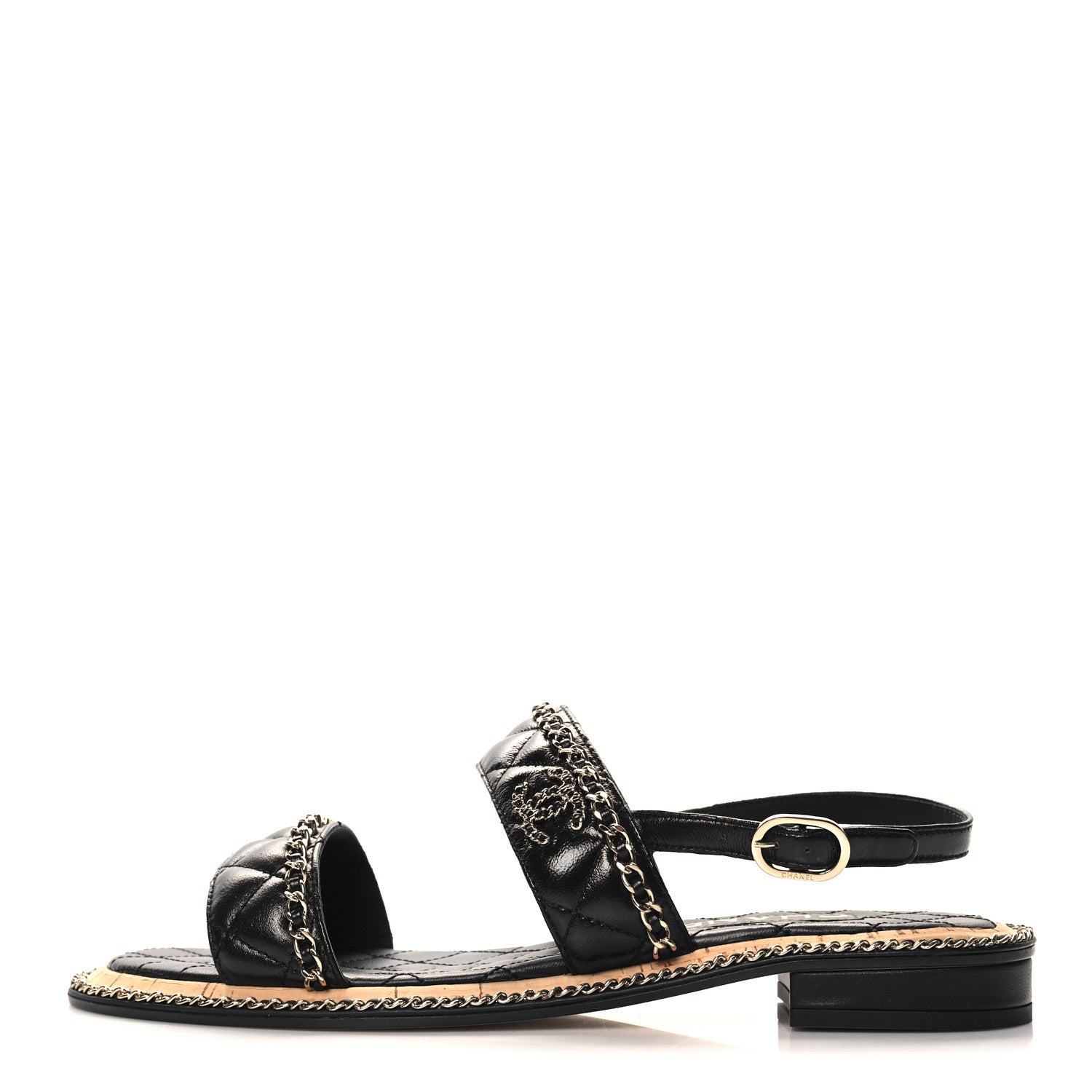 Chanel Shiny Lambskin Quilted Chain CC Sandals 40 Black 1 of 10