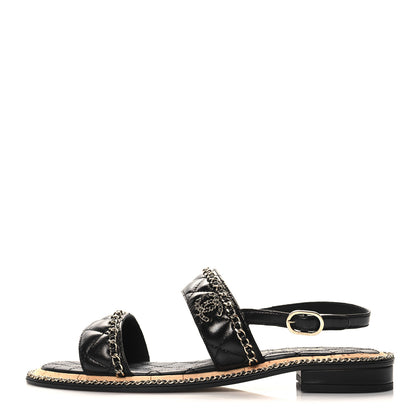 Chanel Shiny Lambskin Quilted Chain CC Sandals 40 Black 1 of 10