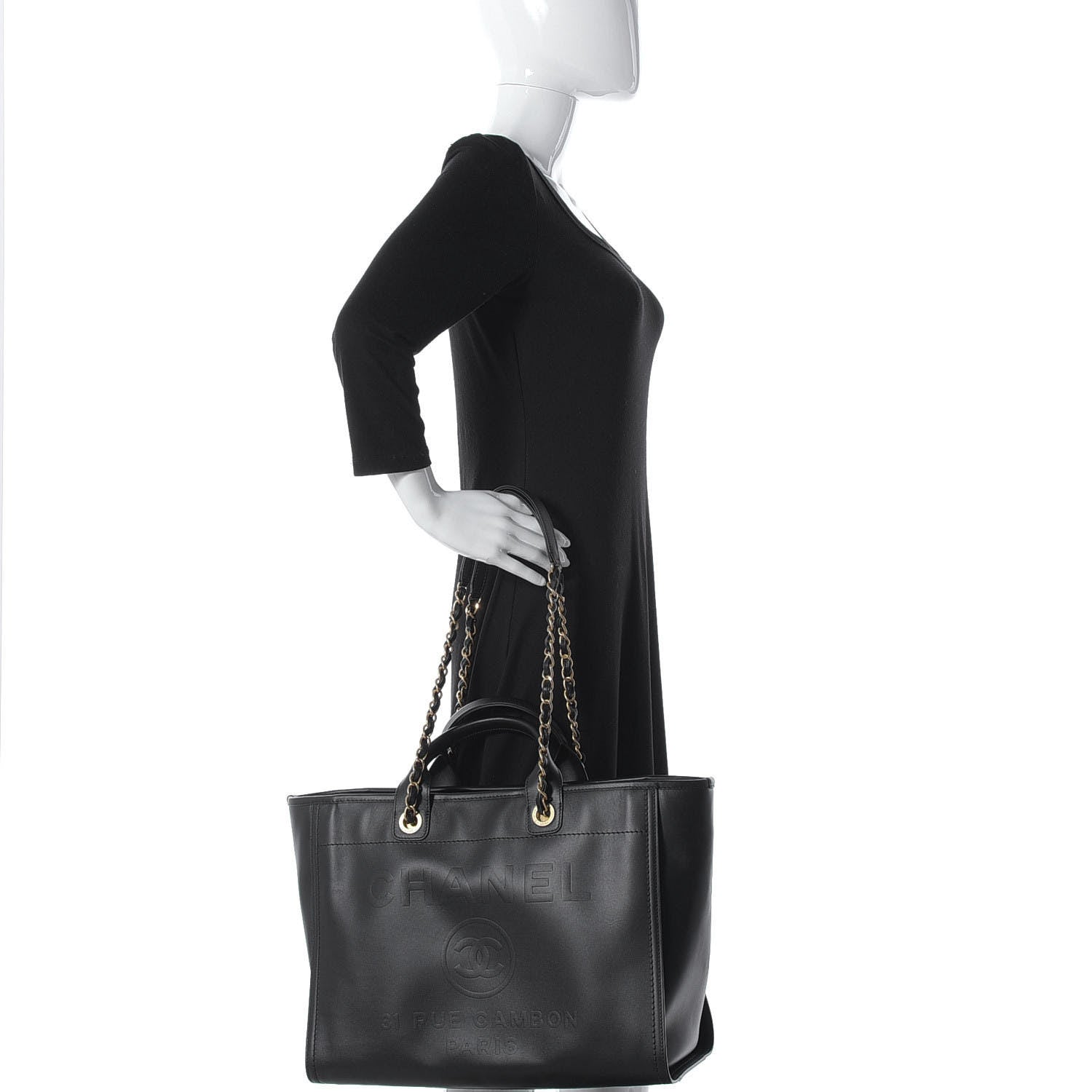 Chanel Calfskin Medium Deauville Tote Black 3 of 10