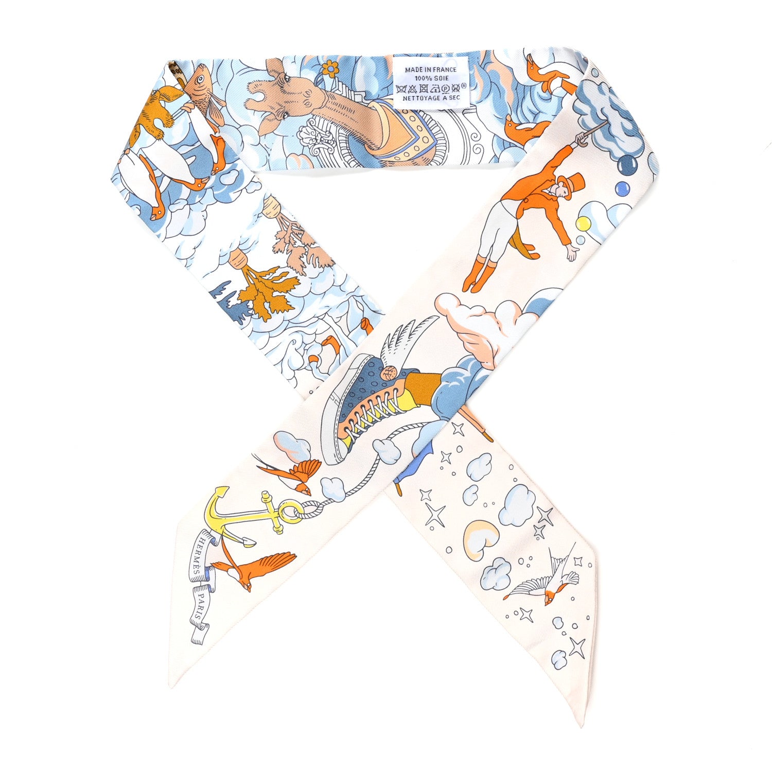 Hermes Silk Sur Mon Nuage Twilly Creme Bleu Ciel Orange 1 of 4