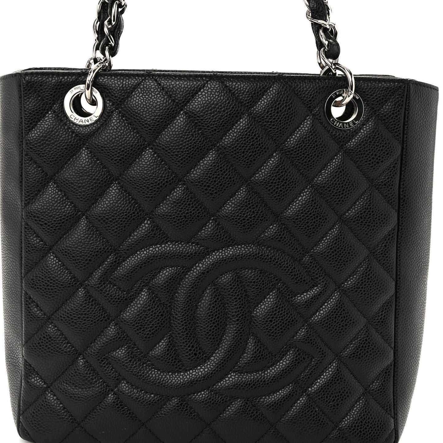 Caviar Quilted Petit Shopping Tote PST Black