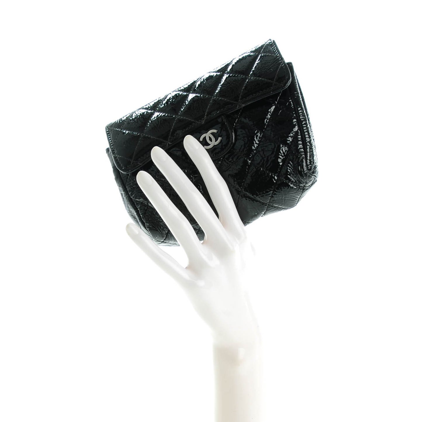 Distressed Patent Quilted Flap Cosmetic Case Black