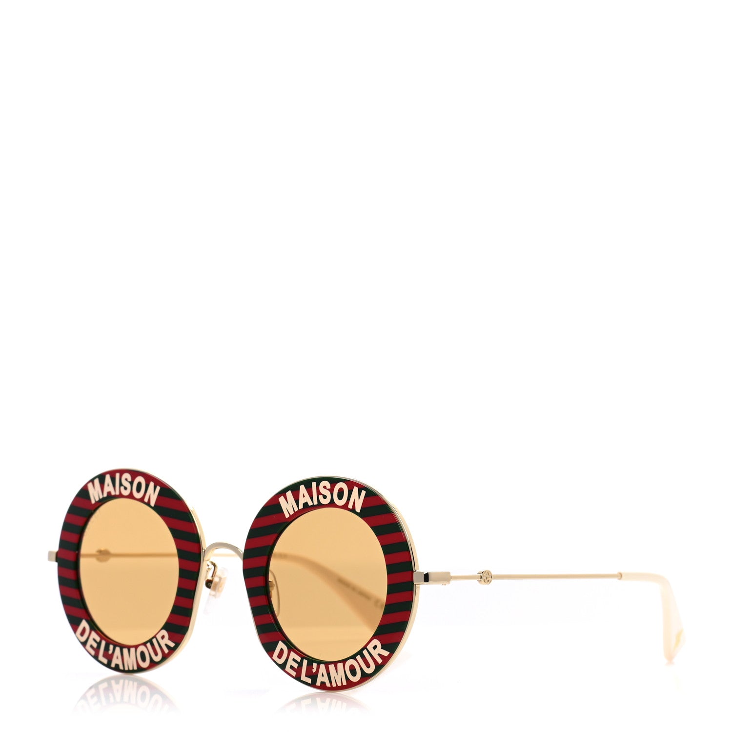 Gucci Metal Acetate Striped Maison Del'Amour Round Frame Sunglasses GG0113S Red Green 1 of 9